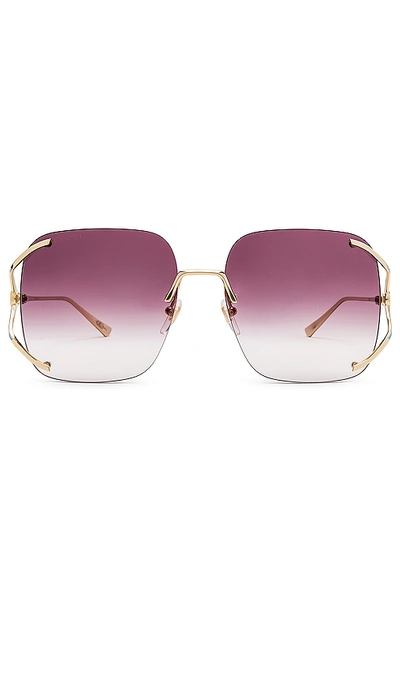 Gucci Rectangle Fork 太阳镜 – Shiny Gold  Azure & Violet Gradient In Purple