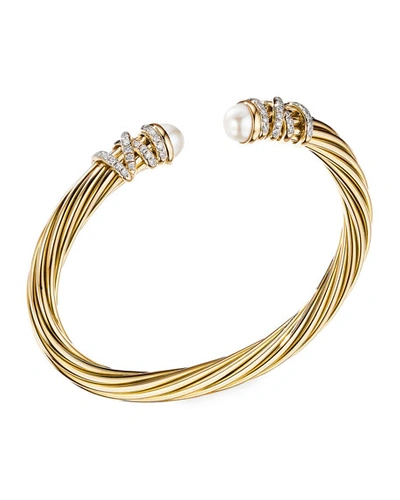 David Yurman Helena End Station Bracelet In 18k Yellow Gold With Pearls And Diamonds In White/gold