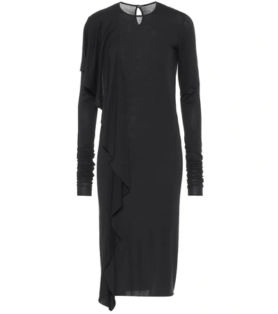 Rick Owens Lilies Jersey Midi Dress In Black