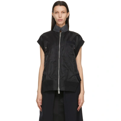Sacai Cap-sleeve Bomber Vest With Suiting Hem In Black Navy