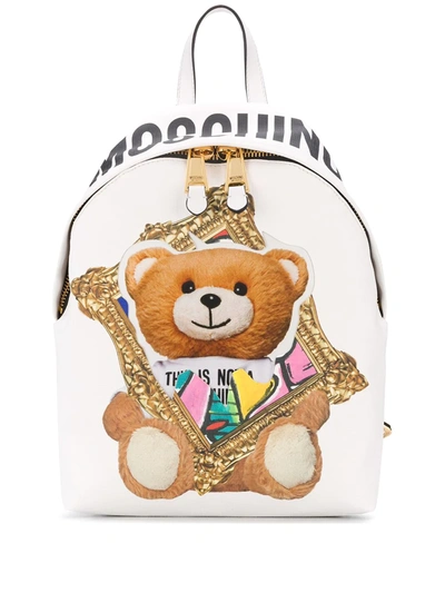 Moschino Frame Teddy Bear Backpack In White