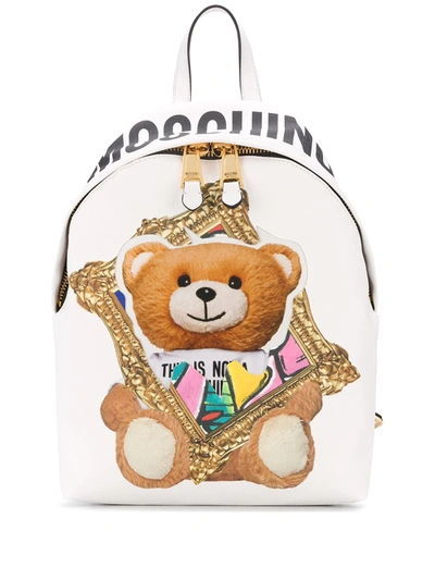 Moschino Frame Teddy Bear Backpack In White,black