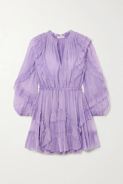 ulla johnson purple ruffle dress Ulla Johnson Aberdeen Ruffled Crinkled Silk-georgette Mini Dress In Lilac