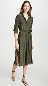 L Agence Rivi Belted Slub Stretch-jersey Midi Shirt Dress In Olive/army