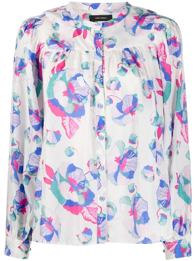 Isabel Marant Ritonea Pintucked Floral-print Silk Blouse In Blue