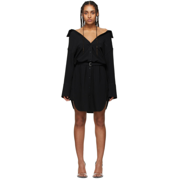 Alexander Wang Belted Tulle-trimmed Silk-crepe Mini Shirt Dress In ...