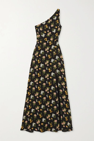 Reformation + Net Sustain Evelyn One-shoulder Floral-print Georgette Maxi Dress In Black