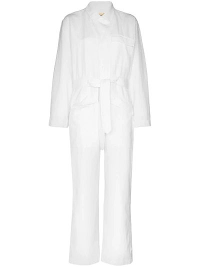 Nili Lotan Aria Belted Cotton And Linen-blend Twill Jumpsuit In White