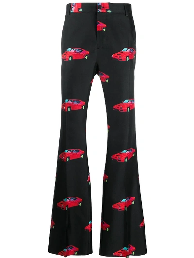Versace Race Car Print Flared Trousers In Black