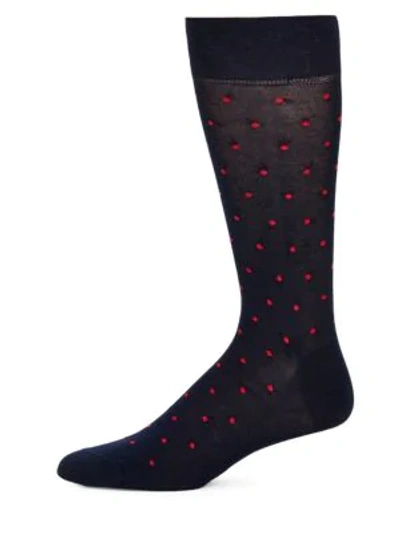 Marcoliani Men's Tropez Dot Knitted Socks In Navy Red