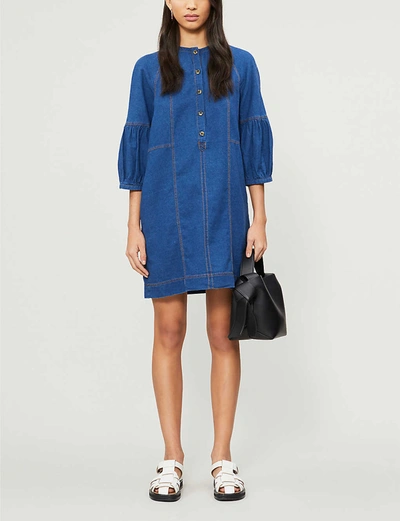 Whistles Alria Cotton And Linen-blend Denim Mini Dress In Blue