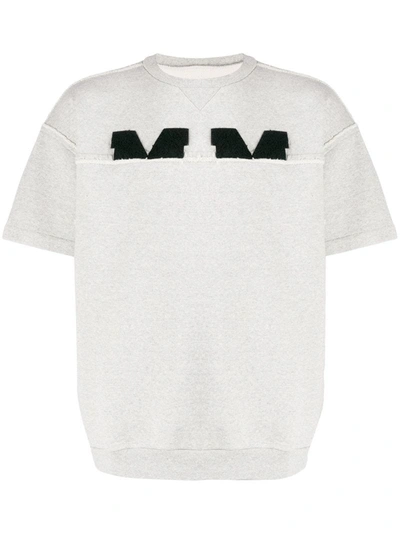 Maison Margiela S/s Cotton Sweatshirt W/bouclé Logo In Grey