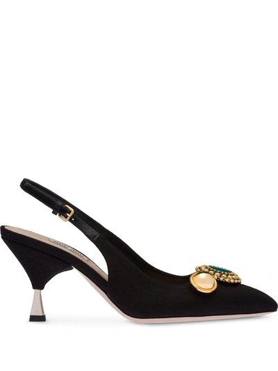 Miu Miu Embellished Slingback Pumps In Black