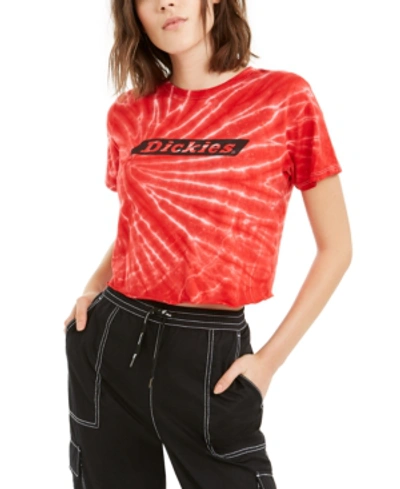 Dickies Juniors' Tie-dye Cotton Cropped T-shirt In Red
