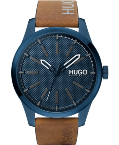 Hugo Men's #invent Brown Leather Strap Watch 46mm