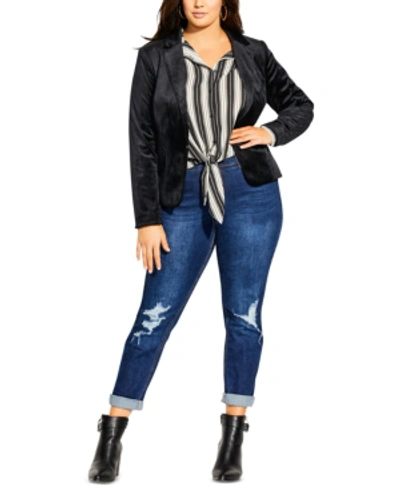 City Chic Trendy Plus Size Velvet Blazer In Black
