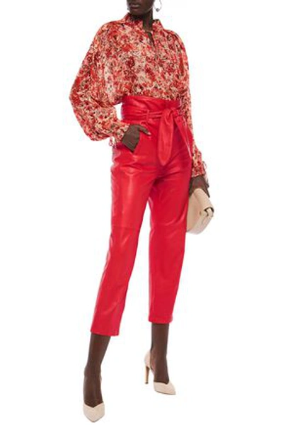 Iro Avon Lace-up Printed Gauze Blouse In Red