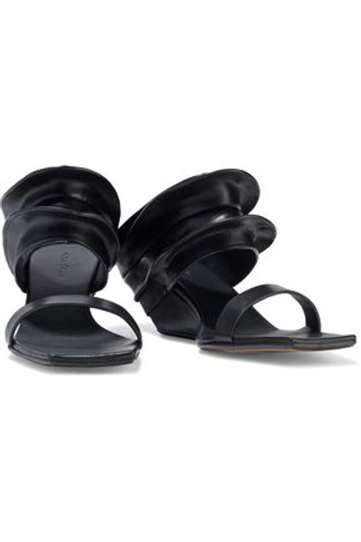 Rick Owens Gathered Leather Wedge Mules In Black