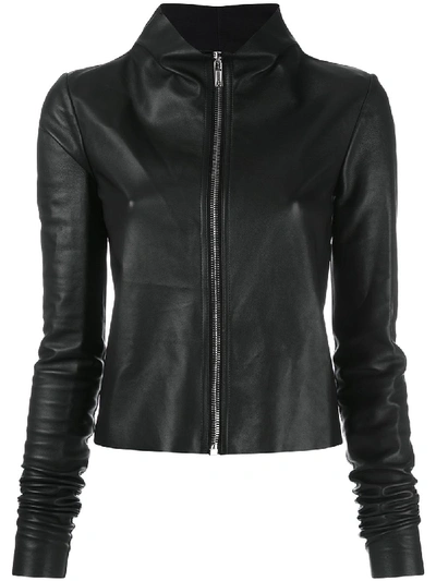 Rick Owens Naska Knit-paneled Coated Linen-blend Twill Biker Jacket In Black