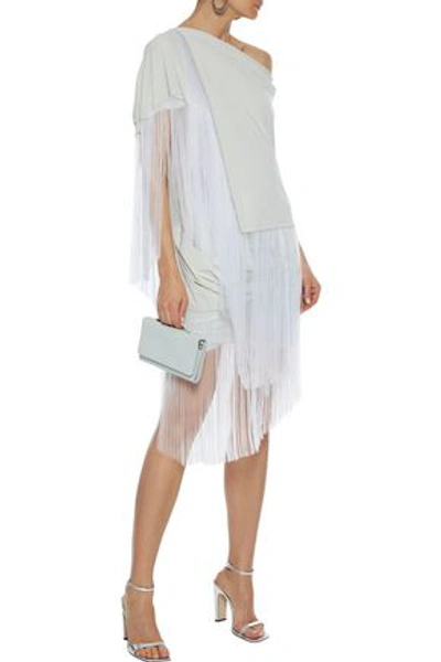 Rick Owens One-shoulder Fringed Pvc-paneled Stretch-jersey Top In Off-white