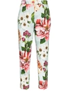 Dolce & Gabbana High Waist Floral Cropped Trousers In Blue