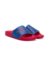 Moncler Kids' Sacha Logo Print Rubber Slide Sandals In 红色