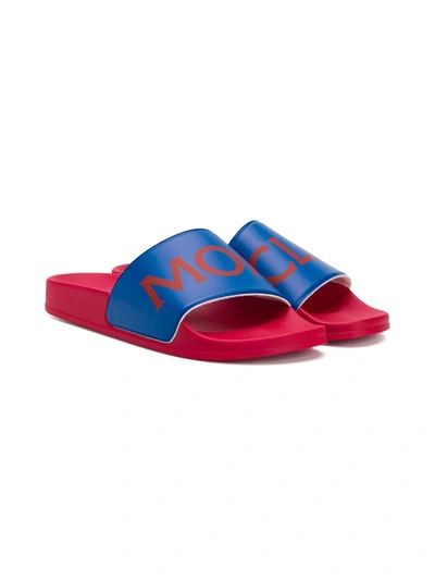 Moncler Kids' Sacha Logo Print Rubber Slide Sandals In 红色