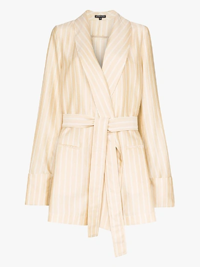 Ann Demeulemeester Striped Long Belted Jacket In Neutrals