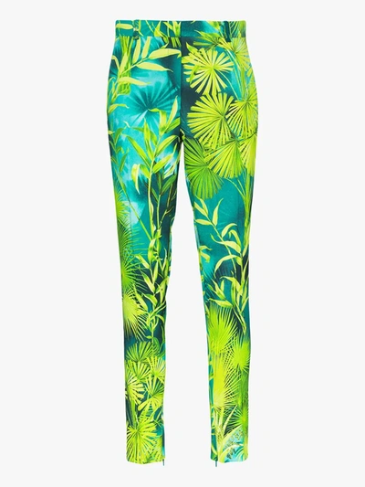 Versace Palm-print Slim Fit Trousers In Green