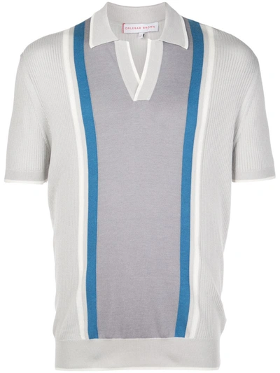 Orlebar Brown Horton Slim-fit Striped Silk And Cotton-blend Polo Shirt In Grey