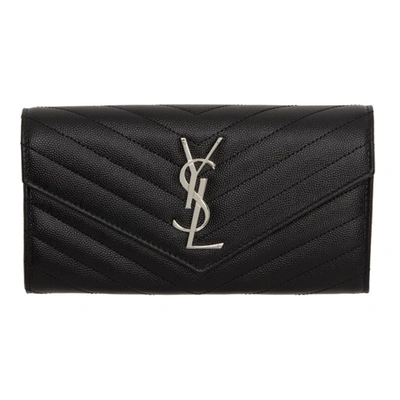 Saint Laurent Black Quilted Large Monogram Wallet In 1000 Black