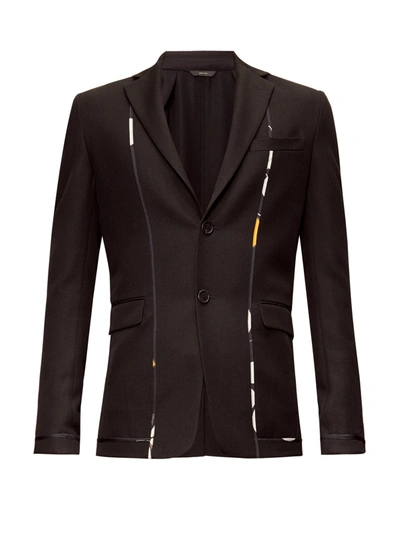 Fendi Slim-fit Unstructured Piped Virgin Wool-blend Blazer In Black