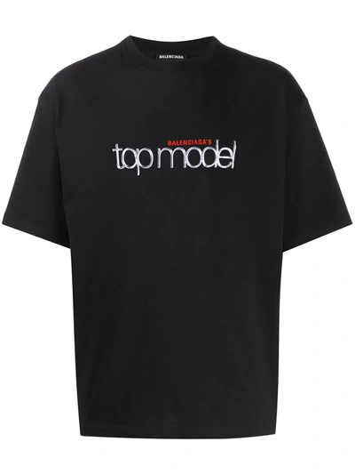 Balenciaga Top Model Logo-print Cotton T-shirt In Black