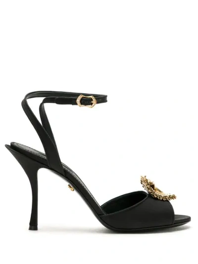 Dolce & Gabbana Keira Devotion Embellished Faille Sandals In Black