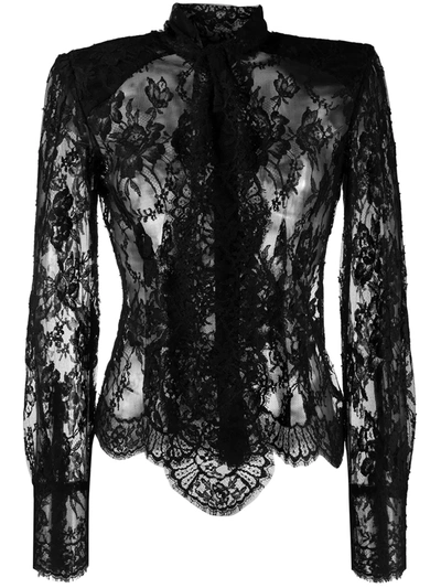 Dolce & Gabbana Pussy-bow Fastening Lace Top In Black