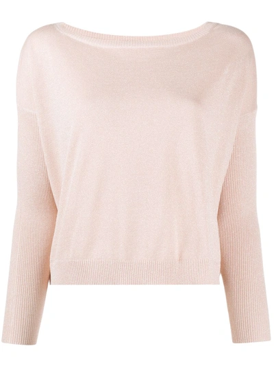 Liu •jo Glittery Wide-neck Jumper In Pink