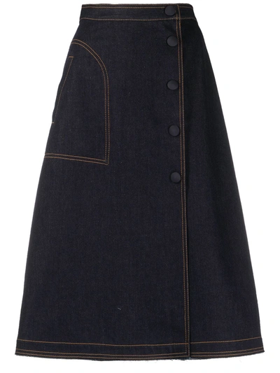 Moncler A-line Denim Skirt In Blue