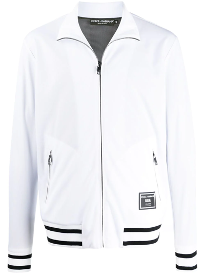 Dolce & Gabbana Full-zip Logo Patch Sweatshirt In White