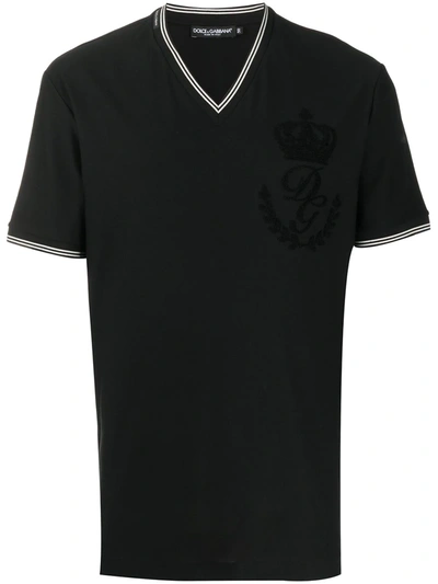 Dolce & Gabbana Dg Logo V-neck T-shirt In Black