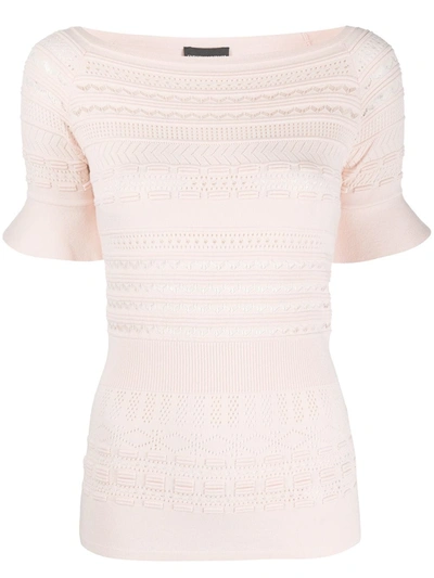 Emporio Armani Pointelle Knit Ruffle-cuff Top In Pink