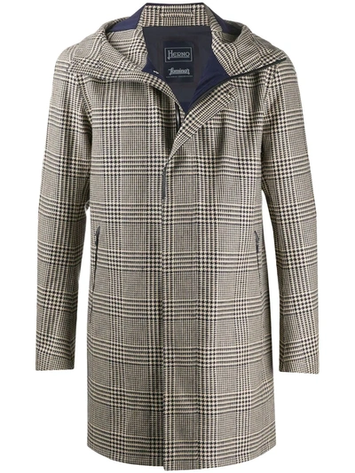 Herno Houndstooth Check Hooded Parka In Neutrals