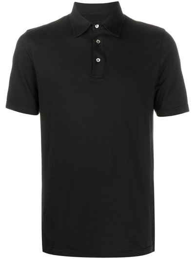 Fedeli Plain Short-sleeved Polo Shirt In Black