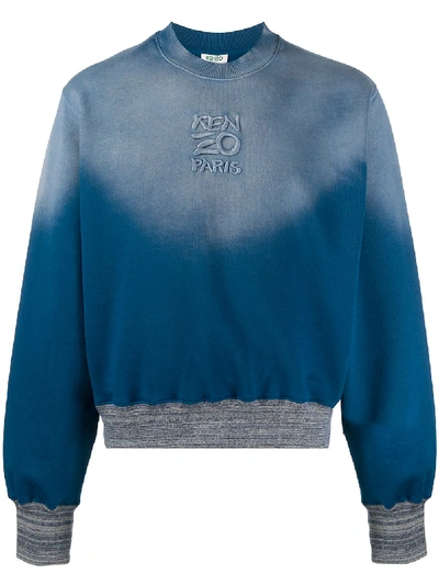 Kenzo Faded-effect Long-sleeved Sweatshirt In Blue
