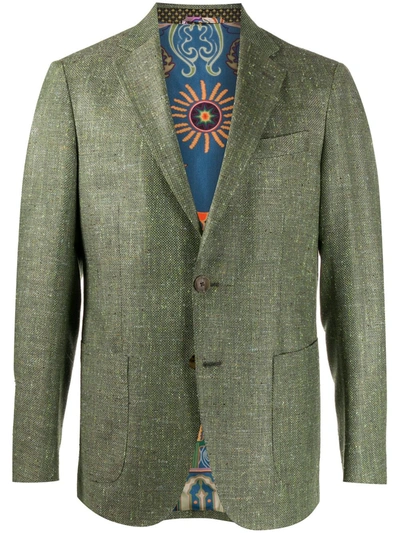 Etro Single Breasted Tweed Blazer In Green