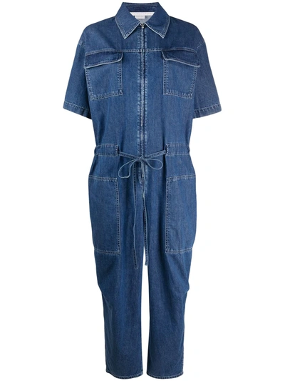 Stella Mccartney Short-sleeve Denim Jumpsuit In Blue