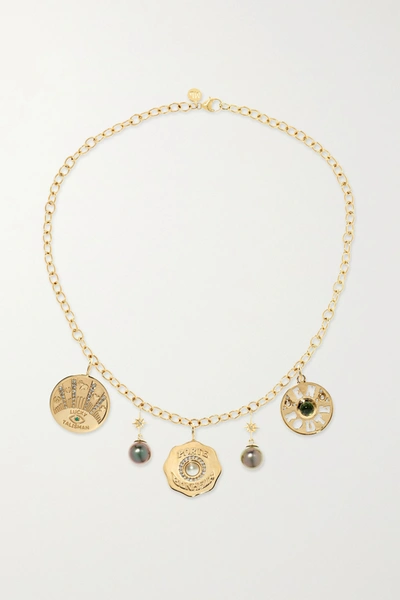 Marlo Laz Coin 14-karat Gold Multi-stone Necklace