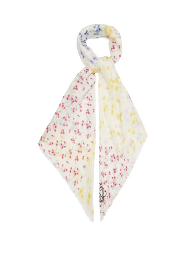 Loewe 拼布设计花卉印花莫代尔羊绒混纺围巾 In White