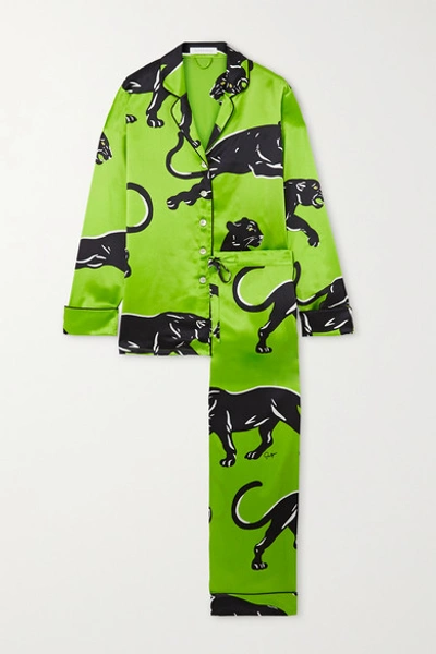 Olivia Von Halle Lila Printed Silk-satin Pajama Set In Green