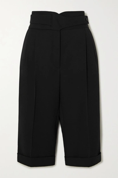 Saint Laurent Pleated Wool-twill Shorts In Black
