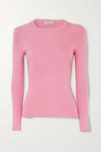 Balenciaga Intarsia Ribbed-knit Sweater In Pink